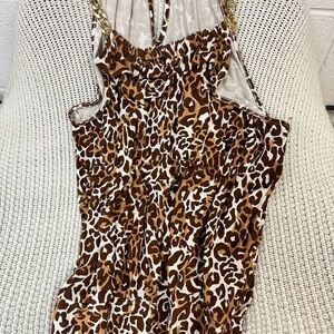 Lilly Pulitzer Brown & White Leopard Halter Dress with Gold Chain